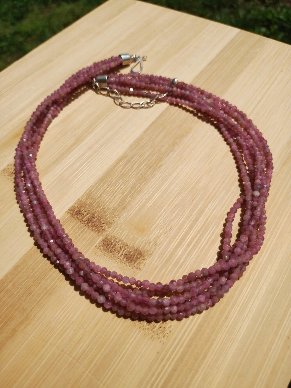 Jay King DTR 6 Strand faceted Pink Tourmaline necklace 925 Sterling Silver